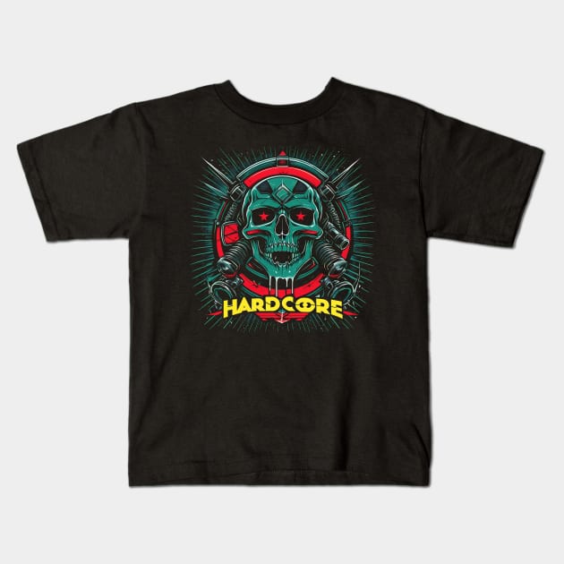 Hardcore Skull Design Kids T-Shirt by TaevasDesign